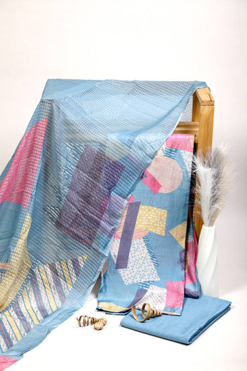 Blue Geometric Co-ord Unstitched Salwar Set Geetha Creation